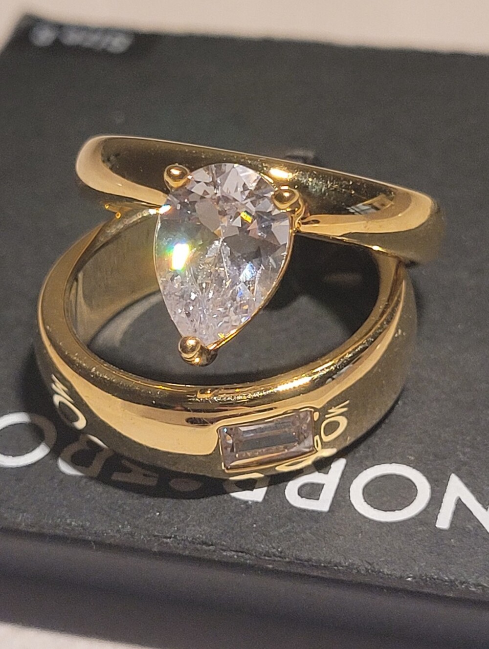 NORDSTROM 14k Gold-Plated Stacking Ring Set – Pear & Emerald Cut (Size 8)